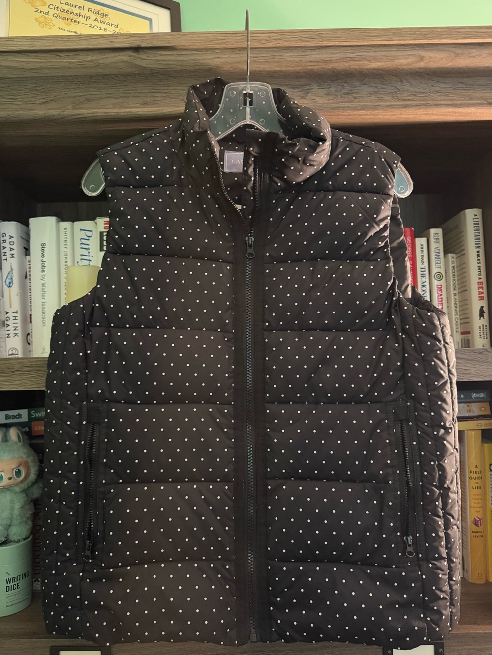 Black With White Polka Dot Puffer Vest